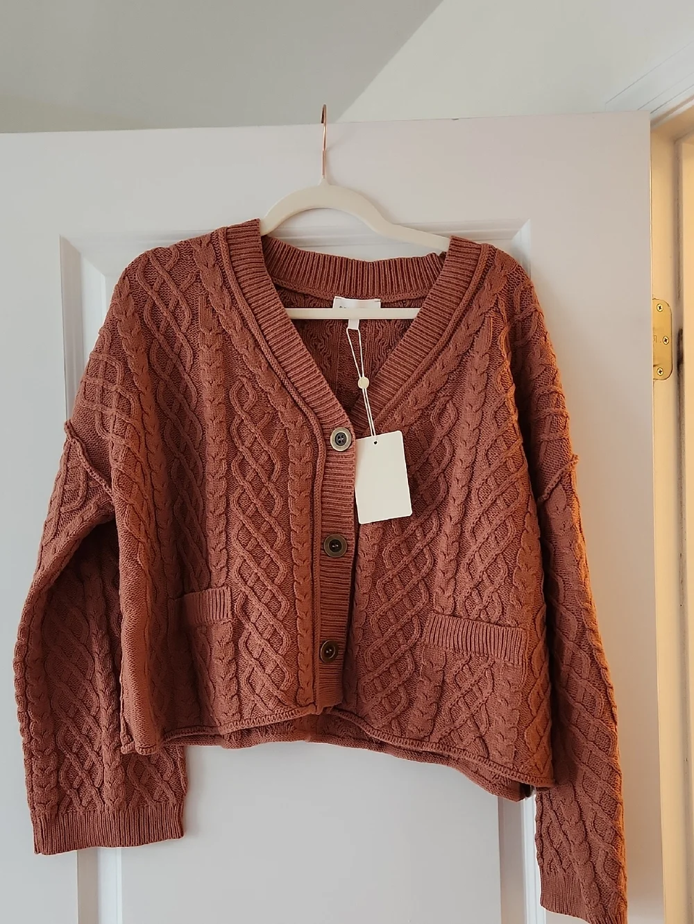 Red Dress Boutique Cable Knit Button-Front Sweater Cardigan - Rust - Picture 5 of 5